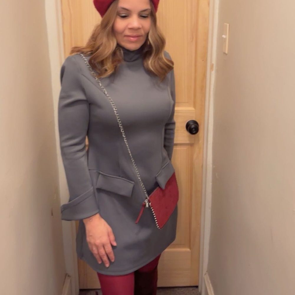 SHEIN Gray Long-Sleeve Turtleneck Mini Dress
